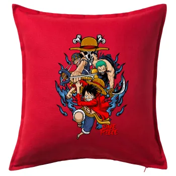 One Piece, Μαξιλάρι καναπέ Κόκκινο 100% βαμβάκι, περιέχεται το γέμισμα (50x50cm)