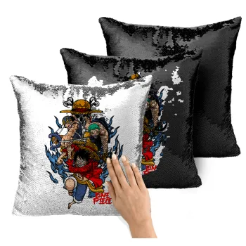 One Piece, Μαξιλάρι καναπέ Μαγικό Μαύρο με πούλιες 40x40cm περιέχεται το γέμισμα