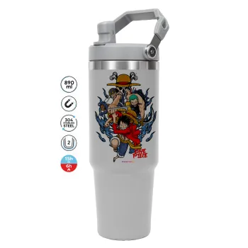 One Piece, ΓΚΡΙ χρώματος Θερμός Ανοξείδωτο 890ml (30oz) με χερούλι