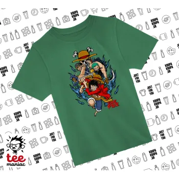 One Piece, Άνετο παιδικό T-Shirt ΠΡΑΣΙΝΟ από 100% βαμβάκι, για κάθε μέρα. Vegan & OEKO-TEX πιστοποιημένο.