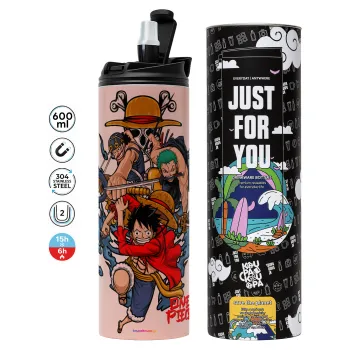 One Piece, Tumbler ποτήρι θερμό ΡΟΖ από ανοξείδωτο ατσάλι 600ml