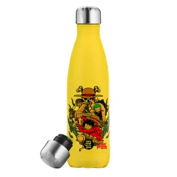 One Piece, Μεταλλικό παγούρι θερμός Κίτρινος (Stainless steel), διπλού τοιχώματος, 500ml