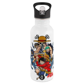 One Piece, Παγούρι νερού Λευκό με καλαμάκι, ανοξείδωτο ατσάλι 600ml