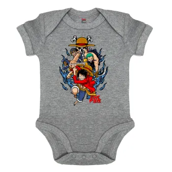 One Piece, Βρεφικό φορμάκι μωρού, 0-18 μηνών, ΓΚΡΙ ΜΕΛΑΝΖΕ, 100% Organic Cotton, κοντομάνικο