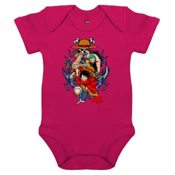 One Piece, Βρεφικό φορμάκι μωρού, 0-18 μηνών, ΡΟΖ, 100% Organic Cotton, κοντομάνικο