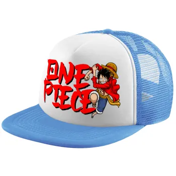 One Piece, Child's Soft Trucker Hat with Blue/White Mesh (POLYESTER, CHILD, ONE SIZE)