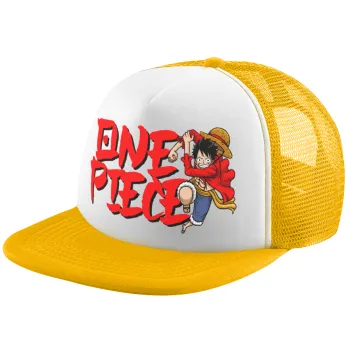 One Piece, Καπέλο Ενηλίκων Soft Trucker με Δίχτυ Κίτρινο/White (POLYESTER, ΕΝΗΛΙΚΩΝ, UNISEX, ONE SIZE)