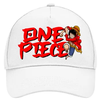 One Piece, Καπέλο Ενηλίκων Baseball, Drill, Λευκό (100% ΒΑΜΒΑΚΕΡΟ, ΕΝΗΛΙΚΩΝ, UNISEX, ONE SIZE)