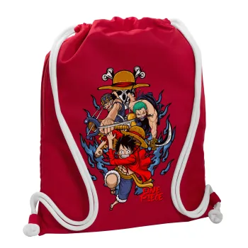 One Piece, Backpack pouch GYMBAG Red, with pocket (40x48cm) & thick cords
