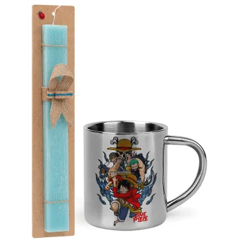 One Piece, Πασχαλινή Λαμπάδα με μεταλλική κούπα θερμό (300ml) & κερί αρωματικό πλακέ (30cm) (ΤΙΡΚΟΥΑΖ)