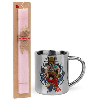 One Piece, Πασχαλινή Λαμπάδα με μεταλλική κούπα θερμό (300ml) & κερί αρωματικό πλακέ (30cm) (ΡΟΖ)