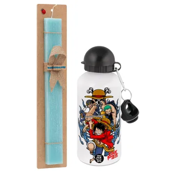 One Piece, Easter Set, metallic aluminum water bottle (500ml) & scented flat candle (30cm) (TURQUOISE)