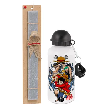 One Piece, Πασχαλινή Λαμπάδα με παγούρι μεταλλικό  αλουμινίου (500ml) & κερί αρωματικό πλακέ (30cm) (ΓΚΡΙ)