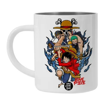 One Piece, Λευκή Ανοξείδωτη Μεταλλική Κούπα 450ml - Διπλού Τοιχώματος 