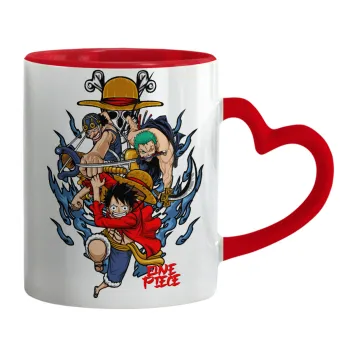 One Piece, Κούπα καρδιά χερούλι κόκκινη, κεραμική, 330ml