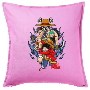 One Piece, Μαξιλάρι καναπέ ΡΟΖ 100% βαμβάκι, περιέχεται το γέμισμα (50x50cm)
