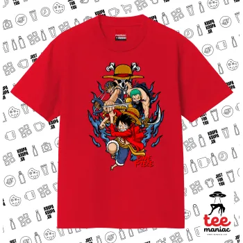 One Piece, Κλασικό T-Shirt, διπλής ραφής, χωρίς πλευρικές ραφές ΚΟΚΚΙΝΟ από 100% βαμβάκι. Vegan & OEKO-TEX πιστοποιημένο.