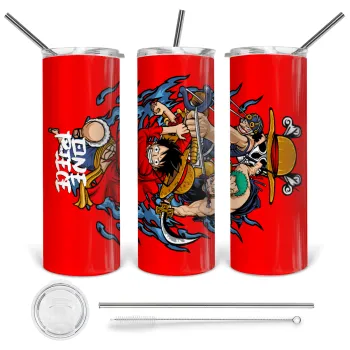 One Piece, Tumbler ποτήρι θερμό από ανοξείδωτο ατσάλι 600ml, με μεταλλικό καλαμάκι & βούρτσα καθαρισμού