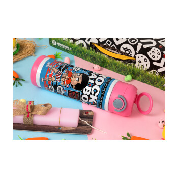 Rocky Balboa, Πασχαλινή Λαμπάδα με Παιδικό παγούρι θερμό, ανοξείδωτο, με καλαμάκι ασφαλείας, ΡΟΖ (500ml)