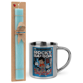 Rocky Balboa, Easter Set, metallic thermal cup (300ml) & aromatic flat Easter candle (30cm) (TURQUOISE)