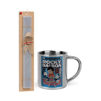 Rocky Balboa, Easter Set, metallic thermal cup (300ml) & Easter aromatic flat candle (30cm) (GRAY)
