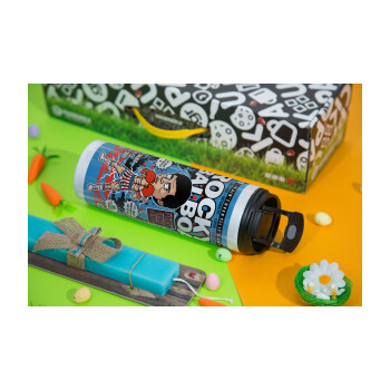 Rocky Balboa, Easter candle,Travel Tumbler 2 Lids, with metal straw & cleaning brush & aromatic flat candle (30cm) (BLUE)