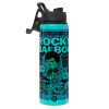 Metallic water bottle with safety lid, 850ml aluminum