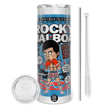 Rocky Balboa, Tumbler stainless steel 600ml, with metal straw & cleaning brush