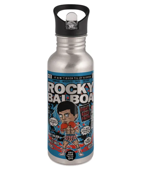 Rocky Balboa — Παγούρι νερού Ασημένιο με καλαμάκι, ανοξείδωτο ατσάλι 600ml
