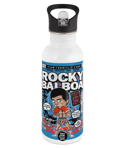 Rocky Balboa — Παγούρι νερού Λευκό με καλαμάκι, ανοξείδωτο ατσάλι 600ml