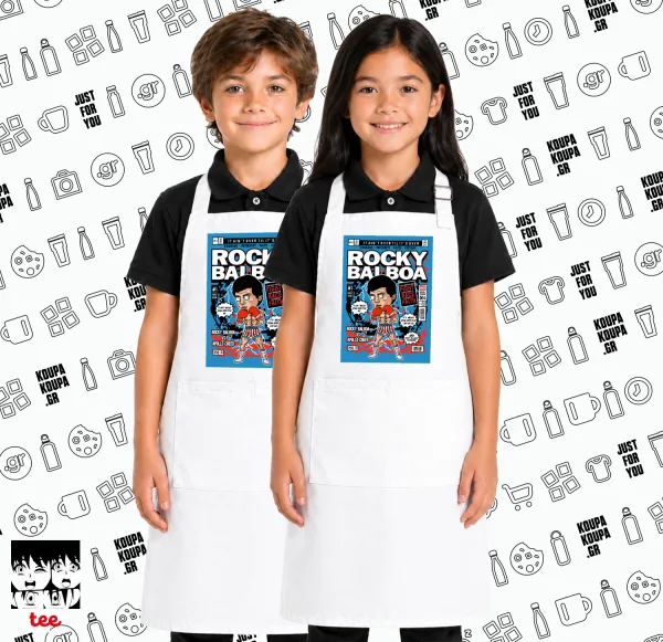 Rocky Balboa — Λευκή Παιδική Ποδιά μαγειρικής με τσέπες