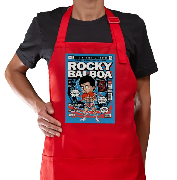 Rocky Balboa — Red cooking apron with pockets (adult)