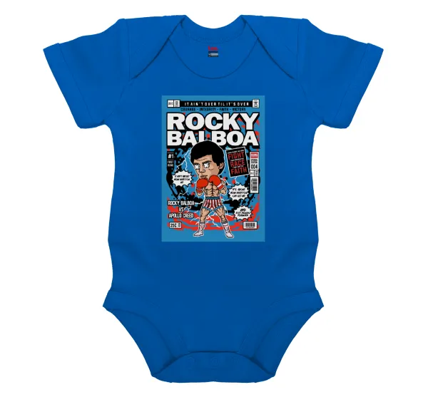 Rocky Balboa — Short-sleeve baby bodysuit, cobalt blue, 100% organic cotton