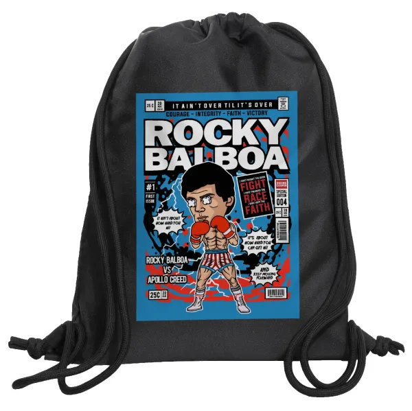 Rocky Balboa — Τσάντα πλάτης πουγκί GYMBAG Μαύρη, με τσέπη (40x48cm) & χονδρά κορδόνια