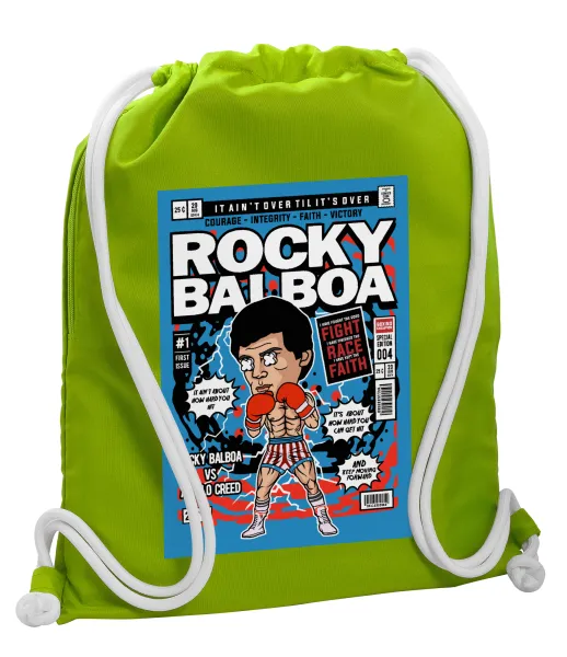 Rocky Balboa — Τσάντα πλάτης πουγκί GYMBAG LIME GREEN, με τσέπη (40x48cm) & χονδρά κορδόνια