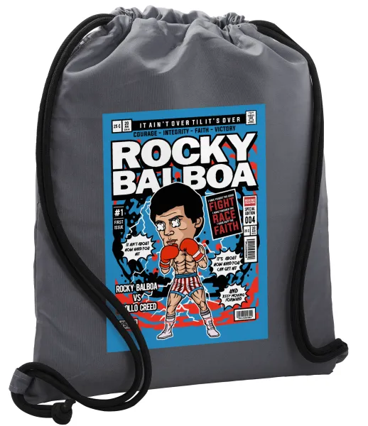 Rocky Balboa — Τσάντα πλάτης πουγκί GYMBAG ΓΚΡΙ, με τσέπη (40x48cm) & χονδρά κορδόνια