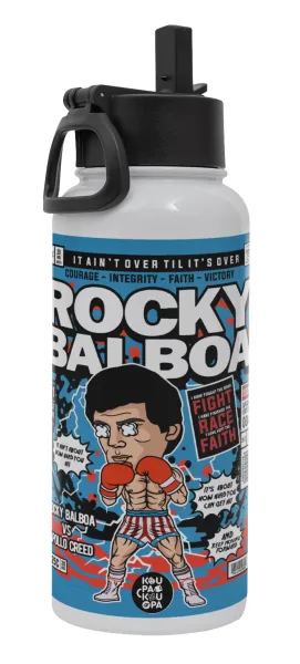 Rocky Balboa — Metal mug thermo White with Straw and Spout Lid (Stainless steel), double wall, 950ml