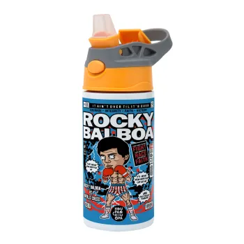 Rocky Balboa, Παιδικό παγούρι θερμό, ανοξείδωτο, με καλαμάκι ασφαλείας, Πορτοκαλί/Γκρι (360ml) BPA-FREE