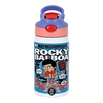 Rocky Balboa, Παιδικό παγούρι θερμό, ανοξείδωτο, με καλαμάκι ασφαλείας, ροζ/μωβ (350ml)