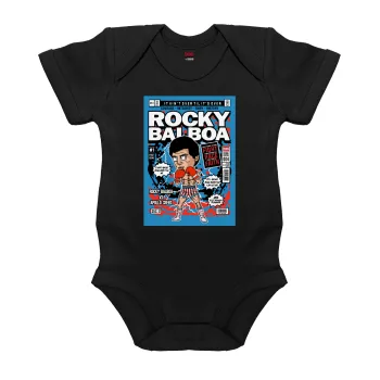 Rocky Balboa, Βρεφικό φορμάκι μωρού, 0-18 μηνών, ΜΑΥΡΟ, 100% Organic Cotton, κοντομάνικο