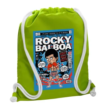 Rocky Balboa, Τσάντα πλάτης πουγκί GYMBAG LIME GREEN, με τσέπη (40x48cm) & χονδρά κορδόνια