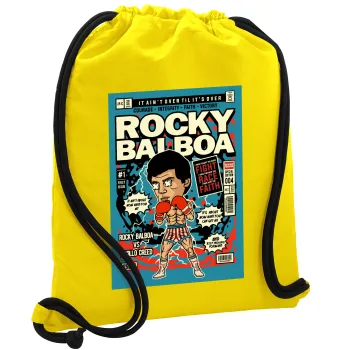 Rocky Balboa, Τσάντα πλάτης πουγκί GYMBAG Κίτρινη, με τσέπη (40x48cm) & χονδρά κορδόνια