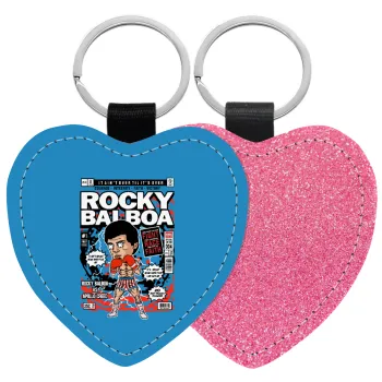 Rocky Balboa, Μπρελόκ PU δερμάτινο glitter καρδιά ΡΟΖ