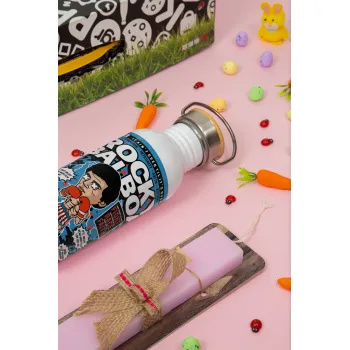 Rocky Balboa, Πασχαλινή Λαμπάδα με παγούρι μεταλλικό (620ml, stainless steel) & κερί αρωματικό πλακέ (30cm) (ΡΟΖ)