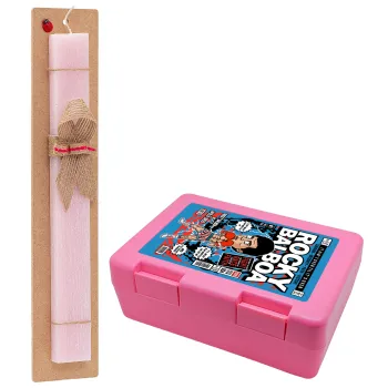 Rocky Balboa, Easter Set, children's snack container PINK & scented flat Easter candle (30cm) (PINK)