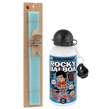 Rocky Balboa, Easter Set, metallic aluminum water bottle (500ml) & scented flat candle (30cm) (TURQUOISE)