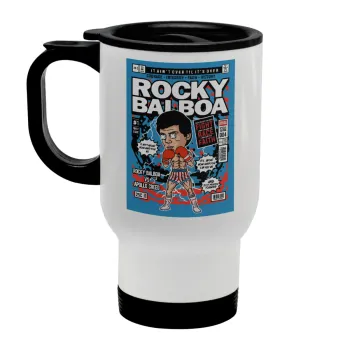 Rocky Balboa, Stainless steel travel mug with lid, double wall white 450ml