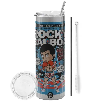 Rocky Balboa, Tumbler stainless steel Silver 600ml, with metal straw & cleaning brush