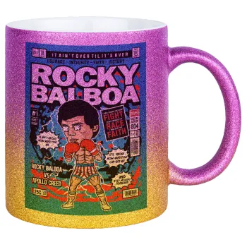 Rocky Balboa, Κούπα Χρυσή/Ροζ Glitter, κεραμική, 330ml