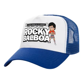 Rocky Balboa, Adult Structured Trucker Hat, with Mesh, WHITE/BLUE (100% COTTON, ADULT, UNISEX, ONE SIZE)